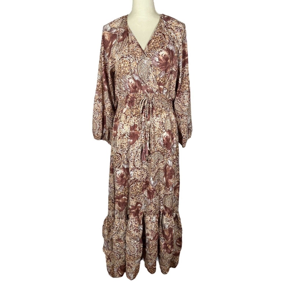 Anthropologie Floral Maxi Dress - Brown and Cream